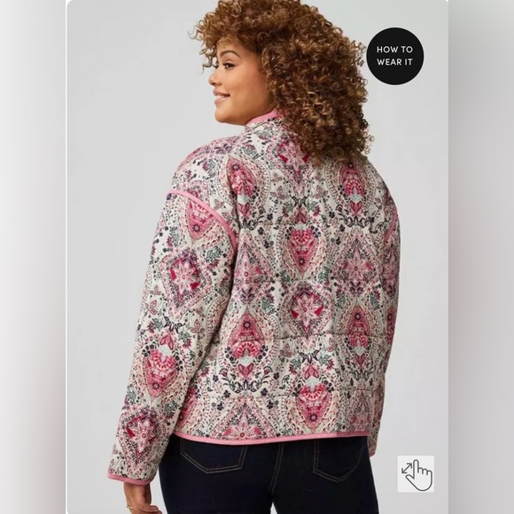NWT Torrid Challis Quilted Jacket in Pink & White Floral Print in Size 2X - Picture 3 of 11